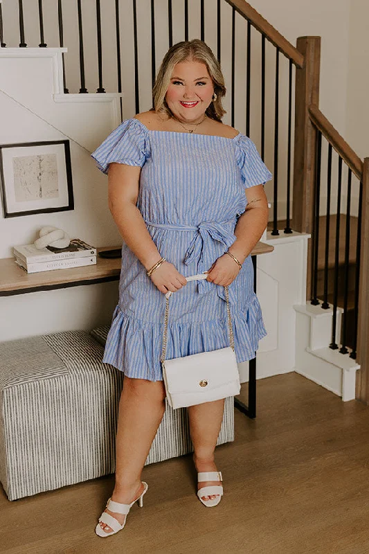 Mini dresses with cold - shoulder designs Simply Supreme Stripe Dress In Sky Blue Curves Mini dresses with cold - shoulder designs Simply Supreme Stripe Dress In Sky Blue Curves