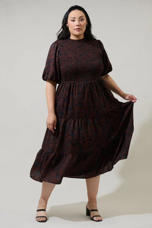 Velvet midi dresses in jewel tones for a glamorous winter event Kalida Beau Frazier Smocked Tiered Midi Dress Curve Velvet midi dresses in jewel tones for a glamorous winter event Kalida Beau Frazier Smocked Tiered Midi Dress Curve