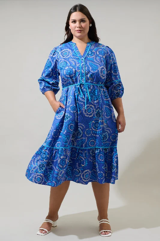 High - low midi dresses with geometric patterns for a modern party Kenner Floral Melia Shirt Midi Dress Curve High - low midi dresses with geometric patterns for a modern party Kenner Floral Melia Shirt Midi Dress Curve