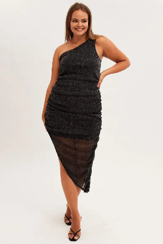 Maxi - inspired midi dresses with flowing fabrics for a beachy vibe Metallic Midi Dress One Shoulder Asymmetrical Mesh Maxi - inspired midi dresses with flowing fabrics for a beachy vibe Metallic Midi Dress One Shoulder Asymmetrical Mesh