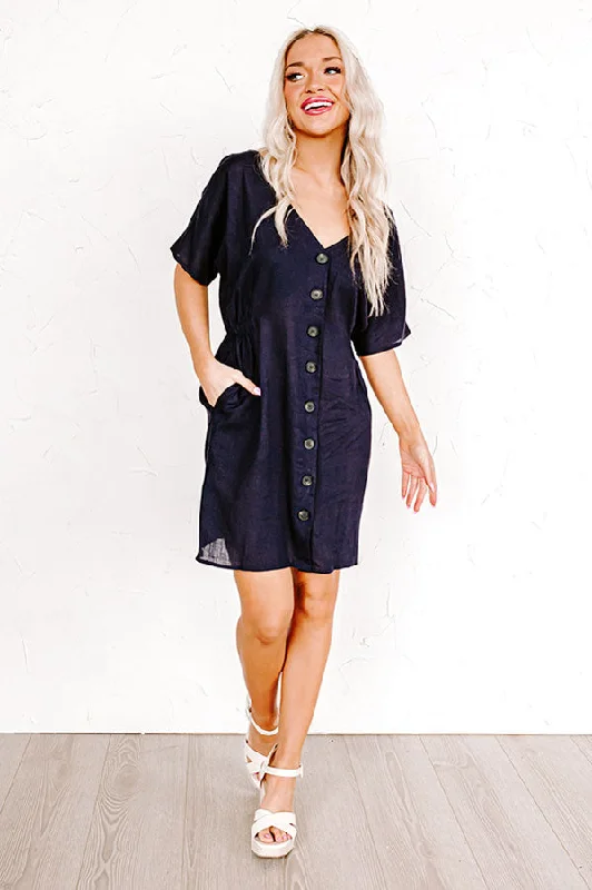 Mini dresses with geometric prints for a modern aesthetic Capri Kisses Button Up Dress In Navy Mini dresses with geometric prints for a modern aesthetic Capri Kisses Button Up Dress In Navy