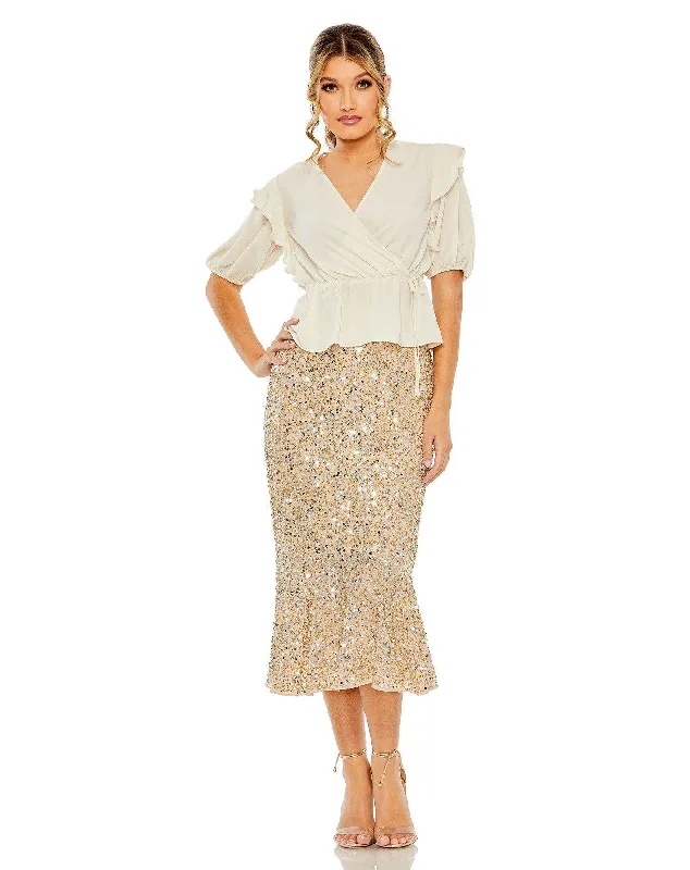 Boho - inspired wedding dresses with floral embroidery Mac Duggal R10844 Sequins formal Tea Length Skirt ONLY Boho - inspired wedding dresses with floral embroidery Mac Duggal R10844 Sequins formal Tea Length Skirt ONLY