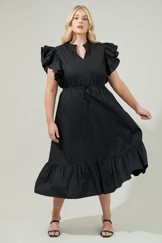 Midi dresses with printed lining for a hidden and stylish detail Miley Dillan Midi Ruffle Dress Curve Midi dresses with printed lining for a hidden and stylish detail Miley Dillan Midi Ruffle Dress Curve