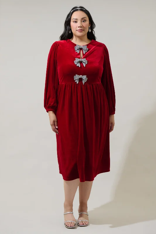 Midi dresses with sheer panels for a touch of allure Jena Glow Bow Velvet Midi Dress Curve Midi dresses with sheer panels for a touch of allure Jena Glow Bow Velvet Midi Dress Curve