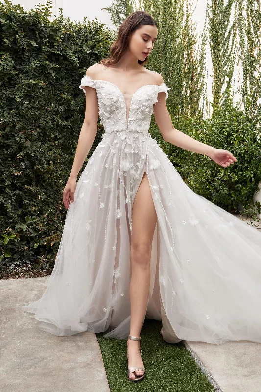 V - neck organza wedding dresses for a romantic touch Cinderella Divine A1038W Off Shoulder Long Wedding Dress V - neck organza wedding dresses for a romantic touch Cinderella Divine A1038W Off Shoulder Long Wedding Dress