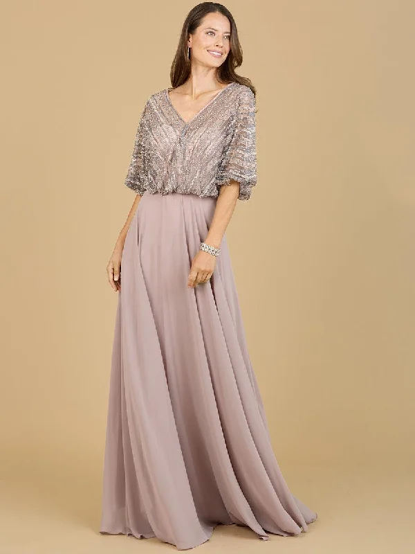 Embroidered wedding dresses with metallic threads Lara Dresses 29187 A-line Chiffon Formal Dress Embroidered wedding dresses with metallic threads Lara Dresses 29187 A-line Chiffon Formal Dress