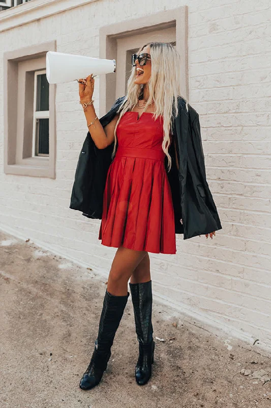 Mini dresses with side slits for a sexy appeal Boston Nights Faux Leather Dress