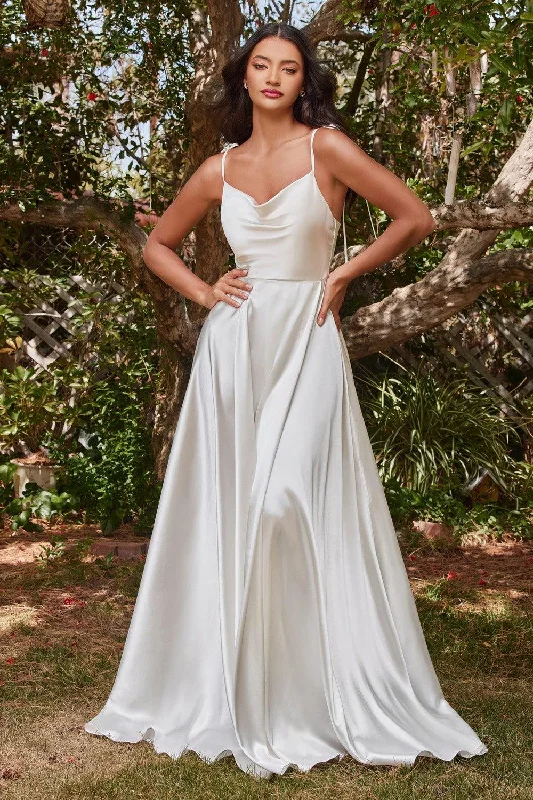 Ruffled wedding dresses with a cascading effect Cinderella Divine BD104W Ravishing Cowl A-Line Satin Wedding Gown Ruffled wedding dresses with a cascading effect Cinderella Divine BD104W Ravishing Cowl A-Line Satin Wedding Gown