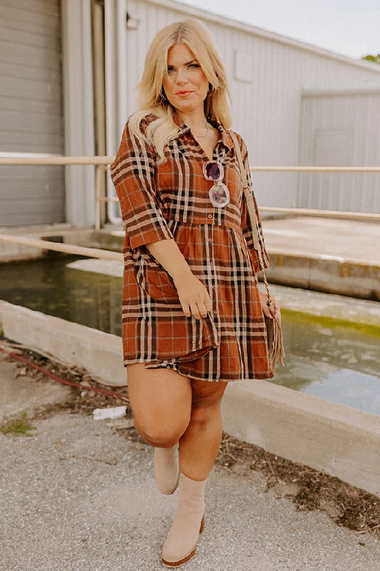 Mini dresses with abstract prints for an artistic look Cheery Mood Plaid Tunic Dress In Dark Camel Curves Mini dresses with abstract prints for an artistic look Cheery Mood Plaid Tunic Dress In Dark Camel Curves