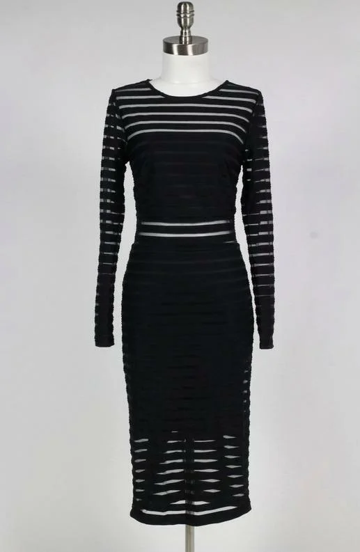 Midi dresses with sheer panels for a touch of allure Limitless Shadow Striped Midi Dress Midi dresses with sheer panels for a touch of allure Limitless Shadow Striped Midi Dress