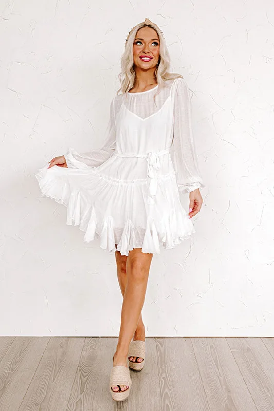 Floral print mini dresses for summer parties Made To Twirl Ruffle Dress In White