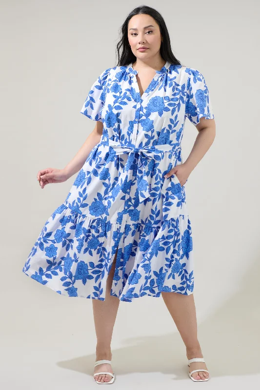 Midi dresses with ribbed textures for a unique and tactile appearance Glantis Floral Cora Button Up Midi Dress Curve Midi dresses with ribbed textures for a unique and tactile appearance Glantis Floral Cora Button Up Midi Dress Curve