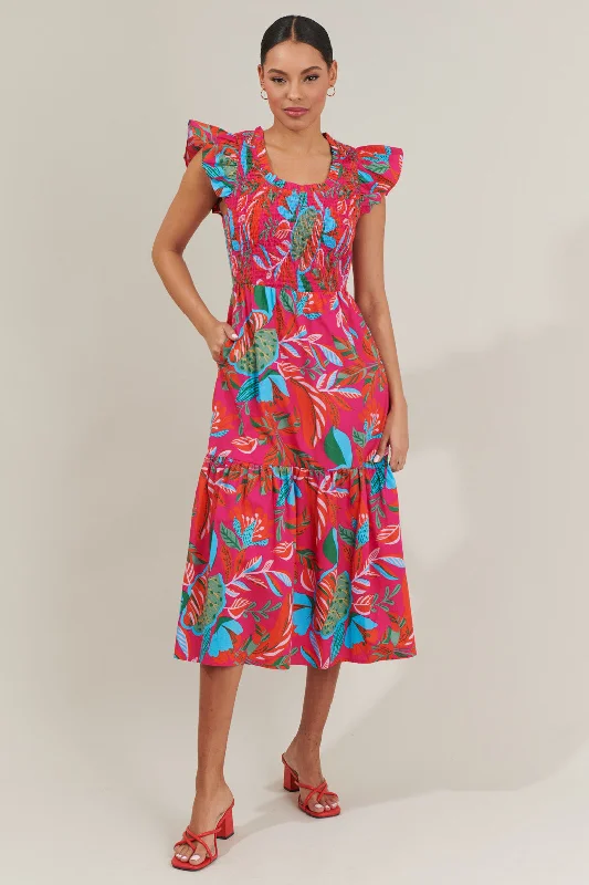 Plaid midi dresses for a fall - themed family gathering Cactus Blossom Giza Glare Smock Tiered Midi Dress Plaid midi dresses for a fall - themed family gathering Cactus Blossom Giza Glare Smock Tiered Midi Dress