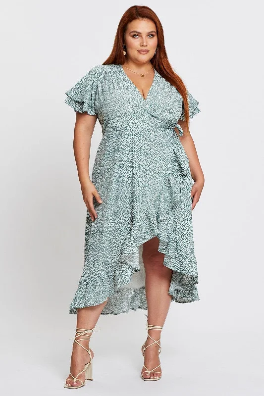 Midi dresses with ribbed textures for a unique and tactile appearance Geo Print Midi Dress Short Sleeve Ruffle Hem Midi dresses with ribbed textures for a unique and tactile appearance Geo Print Midi Dress Short Sleeve Ruffle Hem