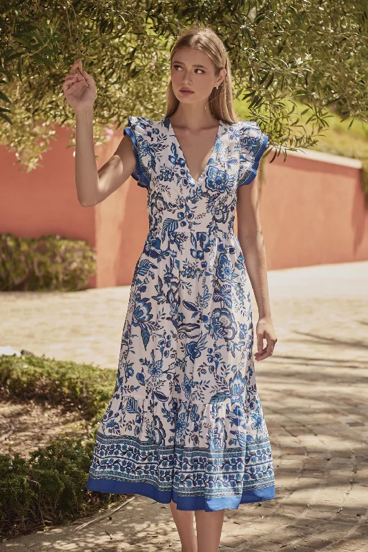 Midi dresses with sheer panels for a touch of allure Salema Floral Zayla Midi Dress