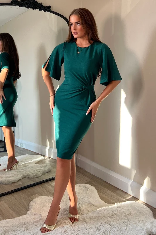 Midi dresses with ribbed textures for a unique and tactile appearance Jose Green Short Sleeves Bodycon Dress Midi dresses with ribbed textures for a unique and tactile appearance Jose Green Short Sleeves Bodycon Dress