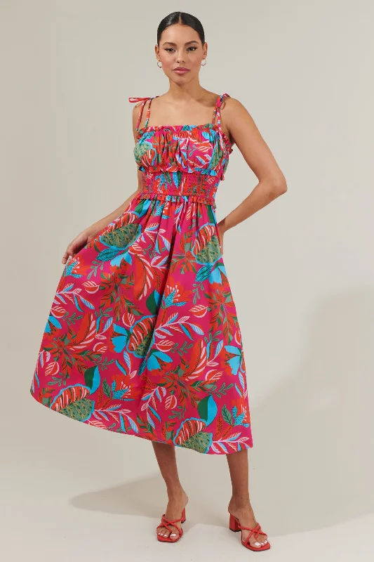 Midi dresses with side slits for a sexy and elegant appearance Cactus Blossom Smocked Waist Tie Strap Poplin Midi Dress Midi dresses with side slits for a sexy and elegant appearance Cactus Blossom Smocked Waist Tie Strap Poplin Midi Dress