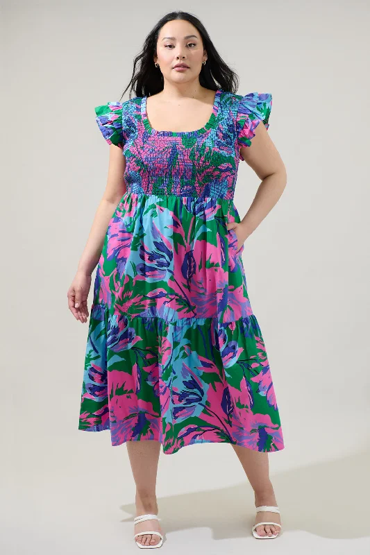 Midi dresses with embroidered accents for a unique and detailed design Raylee Floral Wendy Smocked Midi Dress Curve Midi dresses with embroidered accents for a unique and detailed design Raylee Floral Wendy Smocked Midi Dress Curve