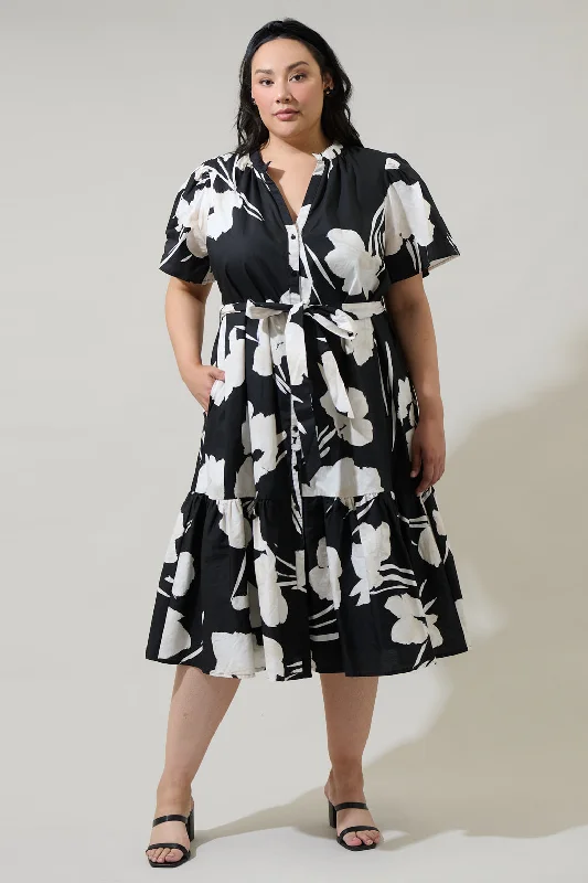 Midi dresses with gathered skirts for a full and flowing silhouette Shadow Floral Cora Button Up Midi Dress Curve Midi dresses with gathered skirts for a full and flowing silhouette Shadow Floral Cora Button Up Midi Dress Curve