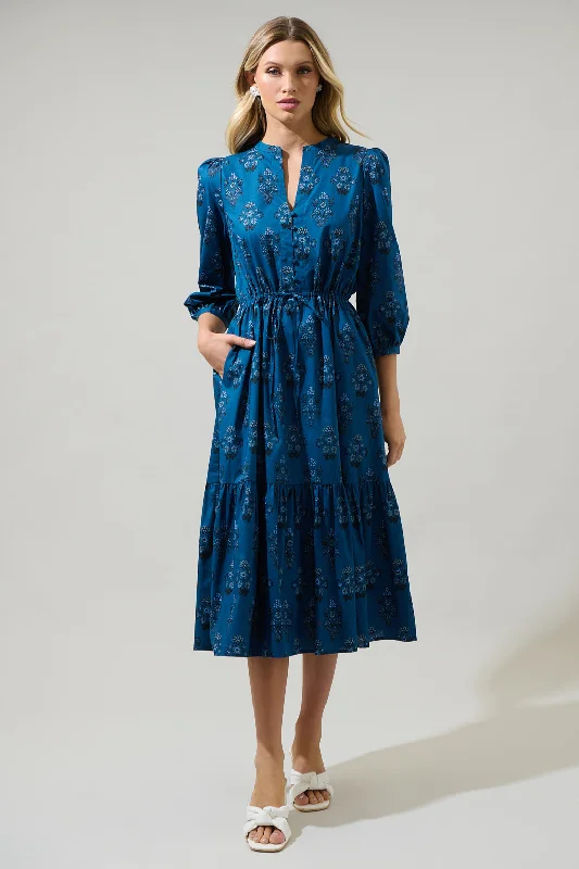 Midi dresses with button - front designs for a classic touch Gardena Floral Zinnia Split Neck Midi Dress Midi dresses with button - front designs for a classic touch Gardena Floral Zinnia Split Neck Midi Dress