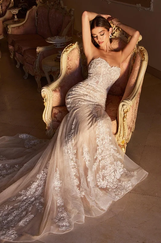 Illusion - neck wedding dresses with delicate lace​ Cinderella Divine WL008 Strapless Wedding Dress