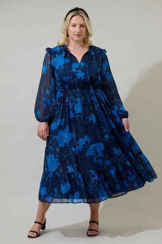 Wrap - style midi dresses in silk for a sophisticated office look Bluford Floral Kristen Tiered Midi Dress Curve Wrap - style midi dresses in silk for a sophisticated office look Bluford Floral Kristen Tiered Midi Dress Curve