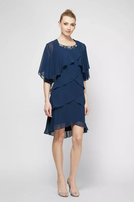Maternity dress for baby shower with floral pattern SL Fashions 112296 Tiered Chiffon Jacket Short Dress Maternity dress for baby shower with floral pattern SL Fashions 112296 Tiered Chiffon Jacket Short Dress