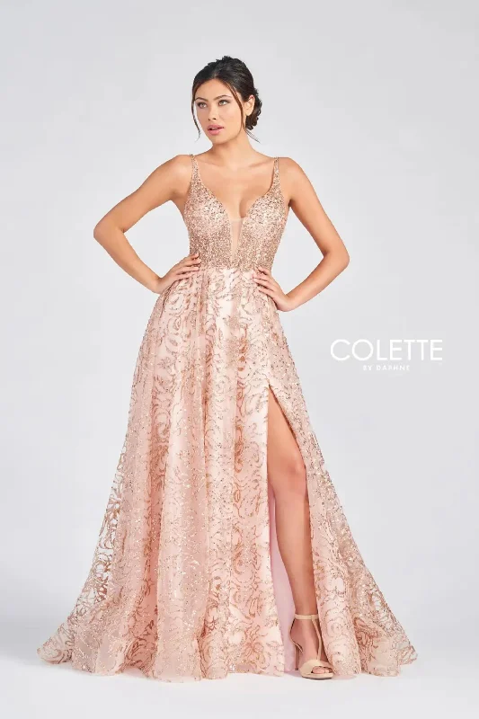 Maternity dress for baby shower with floral pattern Colette CL12257 Beaded Long Sequin Prom Formal Dress