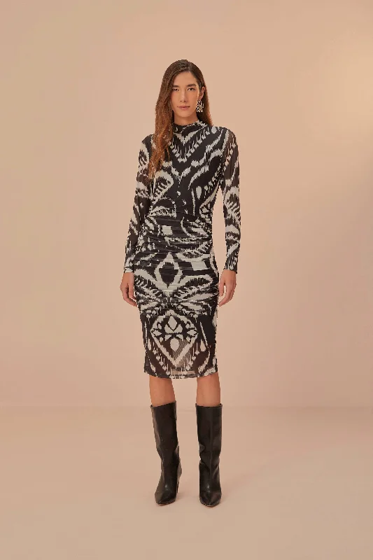 Midi dresses with button - down skirts for a unique and functional design Pineapple Ikat Black Tulle Midi Dress Midi dresses with button - down skirts for a unique and functional design Pineapple Ikat Black Tulle Midi Dress