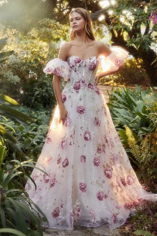 Cathedral train wedding dresses for a grand entrance Andrea & Leo A1133 Strapless Printed Prom Gown Cathedral train wedding dresses for a grand entrance Andrea & Leo A1133 Strapless Printed Prom Gown