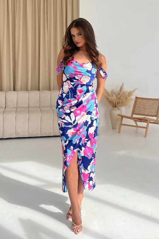 Midi dresses with empire waists for a flattering maternity option Camila Pink Blue Wrap Over Midi Dress Midi dresses with empire waists for a flattering maternity option Camila Pink Blue Wrap Over Midi Dress