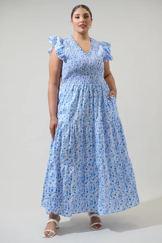 Midi dresses with ruffled sleeves for a more feminine and voluminous look Luray Floral Sunfire Smocked Bodice Tiered Midi Curve Dress Midi dresses with ruffled sleeves for a more feminine and voluminous look Luray Floral Sunfire Smocked Bodice Tiered Midi Curve Dress