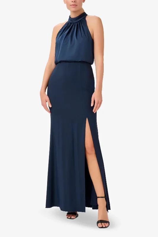 Tulle - over - satin wedding dresses for a soft look Adrianna Papell AP1E210064 P Halter Neck Sleeveless Formal Sleeveless Long Dress Tulle - over - satin wedding dresses for a soft look Adrianna Papell AP1E210064 P Halter Neck Sleeveless Formal Sleeveless Long Dress