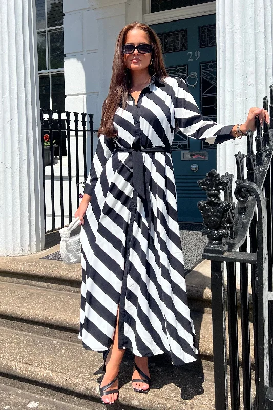 Midi dresses with side slits for a sexy and elegant appearance Brielle Black White Stripe Shirt Maxi Dress Midi dresses with side slits for a sexy and elegant appearance Brielle Black White Stripe Shirt Maxi Dress