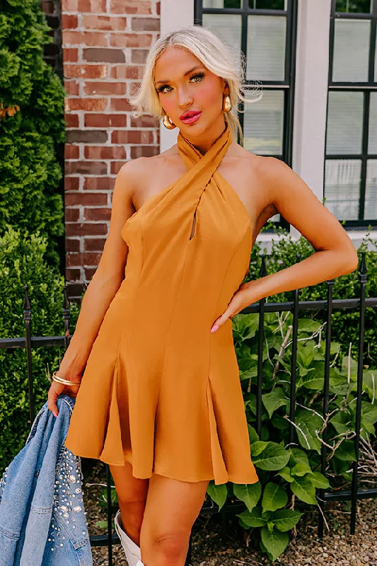 Mini dresses with fringe for a bohemian style All Of A Sudden Satin Romper In Camel