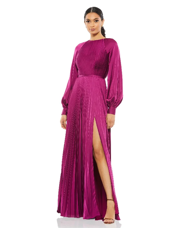 One - shoulder wedding dresses with a flowing sleeve Mac Duggal 26590 Long Sleeve Formal Pleated Dress One - shoulder wedding dresses with a flowing sleeve Mac Duggal 26590 Long Sleeve Formal Pleated Dress