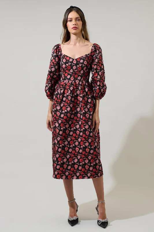 Midi dresses with button - front designs for a classic touch Fredonia Floral Dila Jacquard Midi Dress Midi dresses with button - front designs for a classic touch Fredonia Floral Dila Jacquard Midi Dress