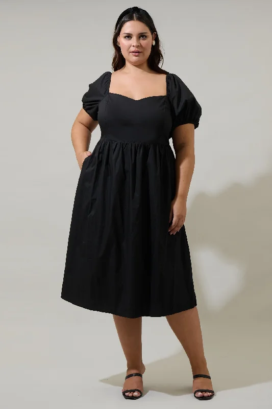 Midi dresses with mesh inserts for a trendy and breathable option Sun City Alessi Puff Sleeve Midi Dress Curve