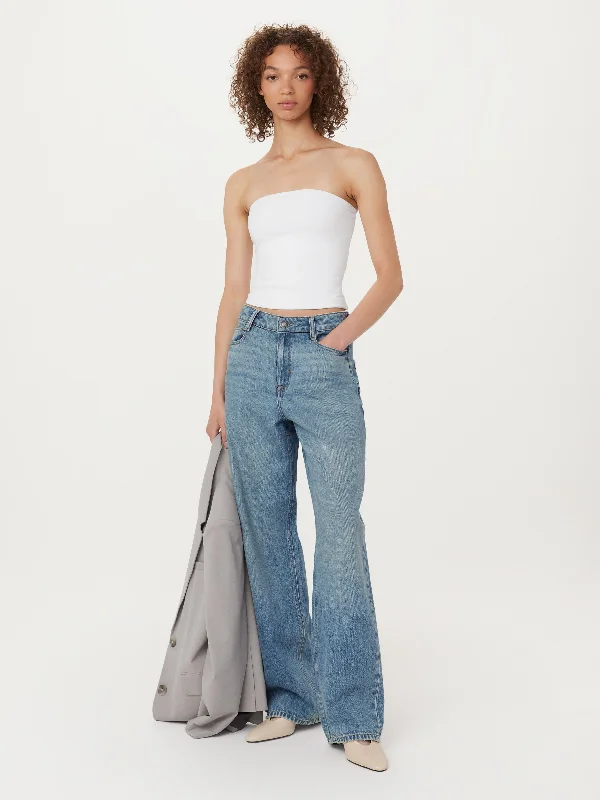 Women's denim jackets with a patchwork design for a bohemian and artsy style The Fitted Tube Top in White Women's denim jackets with a patchwork design for a bohemian and artsy style The Fitted Tube Top in White