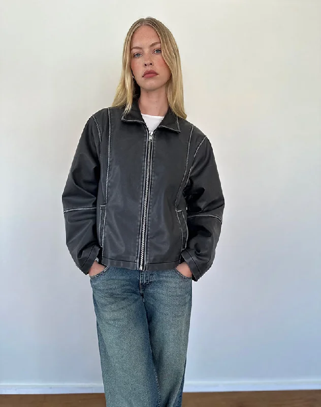 Women's faux fur - trimmed denim jackets for a trendy and cozy style Brittany Distressed Jacket in PU Black Women's faux fur - trimmed denim jackets for a trendy and cozy style Brittany Distressed Jacket in PU Black