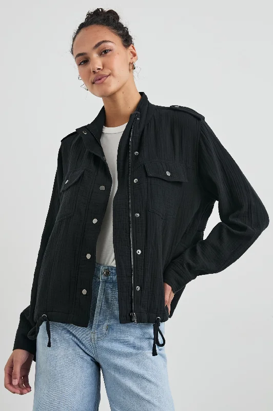 Women's long - line cardigan jackets in a soft knit for a cozy and elegant look COLLINS JACKET - GAUZE BLACK Women's long - line cardigan jackets in a soft knit for a cozy and elegant look COLLINS JACKET - GAUZE BLACK