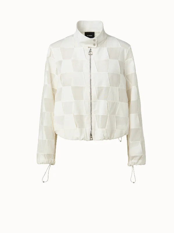 Women's moto jackets with a lace - up front for a unique and stylish touch Mirrored Trapezoid Cotton Voile Blouson Jacket Women's moto jackets with a lace - up front for a unique and stylish touch Mirrored Trapezoid Cotton Voile Blouson Jacket