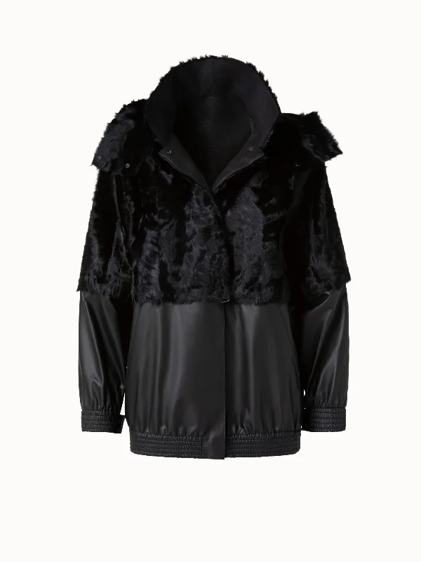 Women's military - style jackets with epaulets for a tough and fashionable appearance Silk Lamb and Nappa Leather Blouson Jacket Women's military - style jackets with epaulets for a tough and fashionable appearance Silk Lamb and Nappa Leather Blouson Jacket