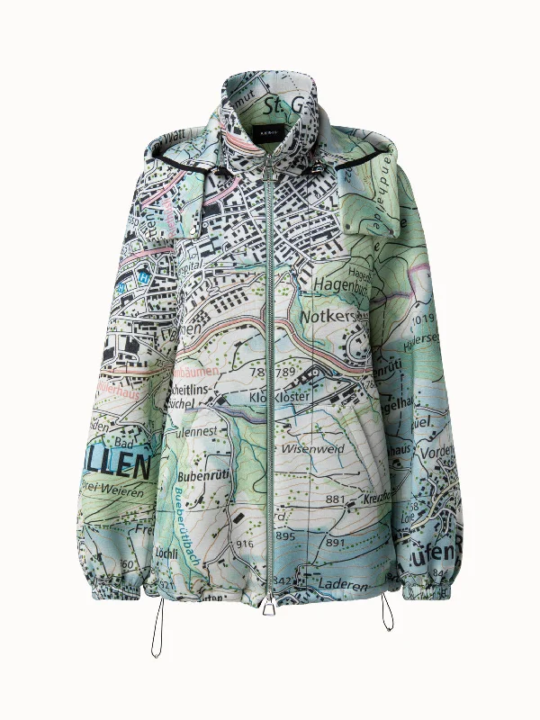 Women's trench coats with a removable belt for customizable styling Neoprene Parka St. Gallen Map Print Women's trench coats with a removable belt for customizable styling Neoprene Parka St. Gallen Map Print