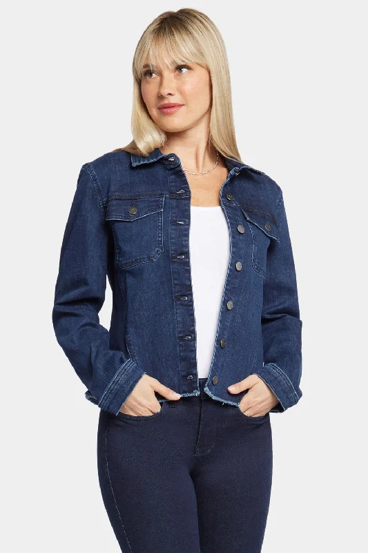 Women's long - length wool blend jackets for a warm and stylish winter look Frayed Hem Denim Jacket - Underground Women's long - length wool blend jackets for a warm and stylish winter look Frayed Hem Denim Jacket - Underground