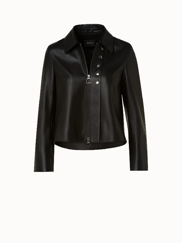 Women's trench coats with a removable belt for customizable styling Lamb Leather Jacket with Shirt Collar and Button Detail Women's trench coats with a removable belt for customizable styling Lamb Leather Jacket with Shirt Collar and Button Detail