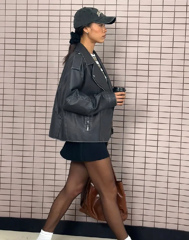 Women's double - breasted tweed jackets in classic colors for a sophisticated office look Zebbie Distressed PU Biker Jacket in Black Women's double - breasted tweed jackets in classic colors for a sophisticated office look Zebbie Distressed PU Biker Jacket in Black