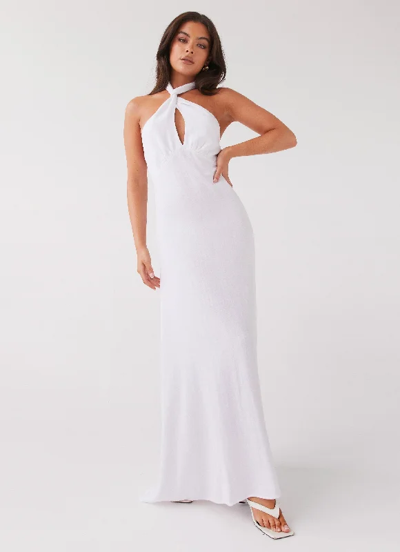 Maxi Women Dress with Floral Print for a Bohemian Vibe Adrienne Linen Maxi Dress - White