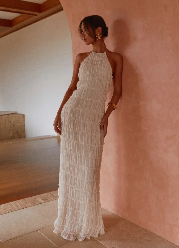Pleated Women Dress with a Timeless and Elegant Texture Aullie Maxi Dress - Ivory
