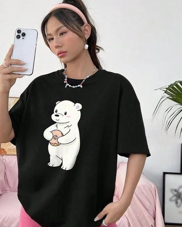 Women's cropped sweatshirt with a slogan graphic for a fun and expressive look Bear women's oversized tshirt Women's cropped sweatshirt with a slogan graphic for a fun and expressive look Bear women's oversized tshirt